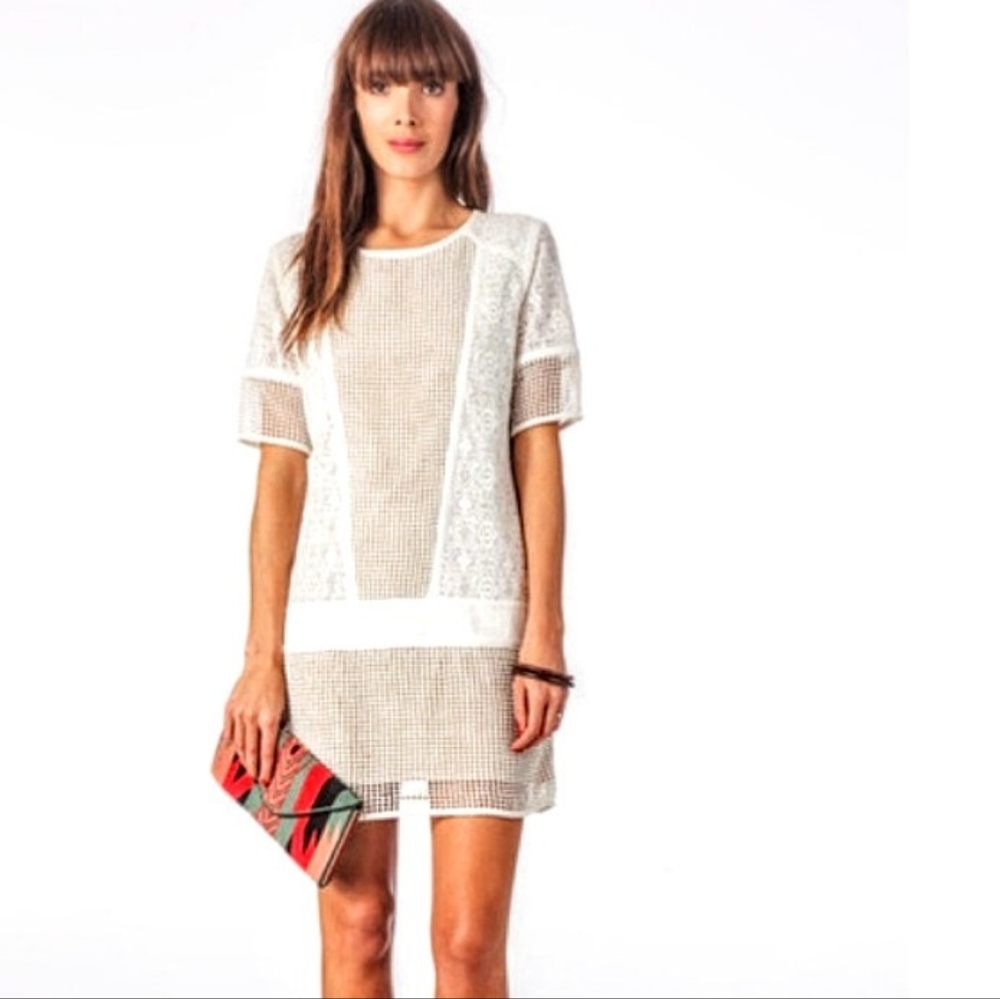 ba&sh White Mesh and Lace Mini Dress